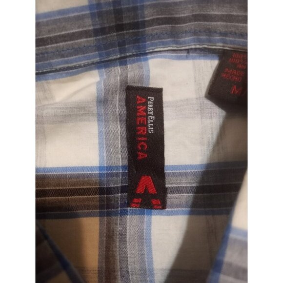 New Perry Ellis America men's long sleeve button White Blue Shirt Medium M NWT - Picture 9 of 12